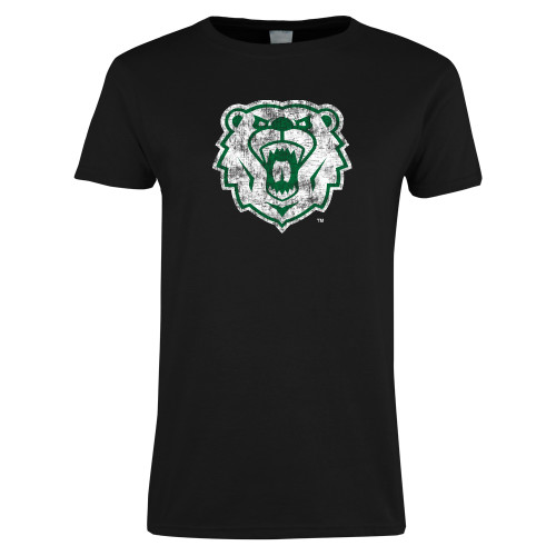  Womens Black Short Sleeve Tee - Bear Head Distressed