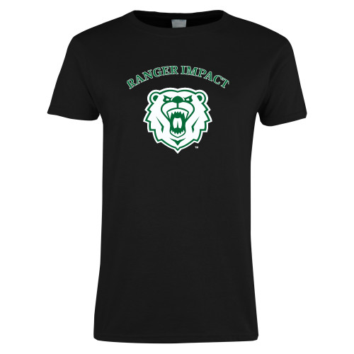  Womens Black Short Sleeve Tee - Ranger Impact Arched over Bear Head