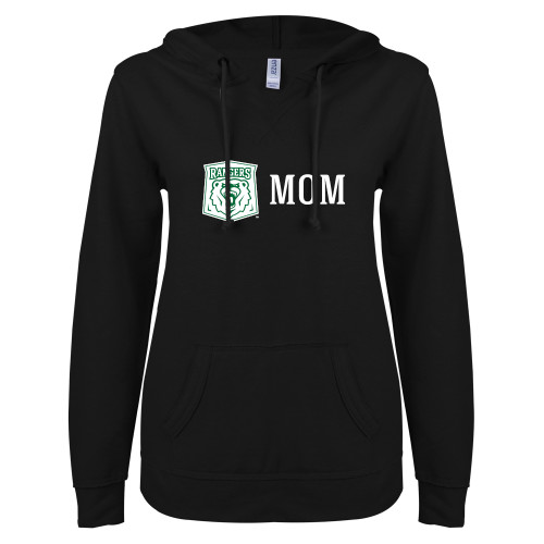  ENZA Womens Black V Notch Raw Edge Fleece Hoodie - Mom