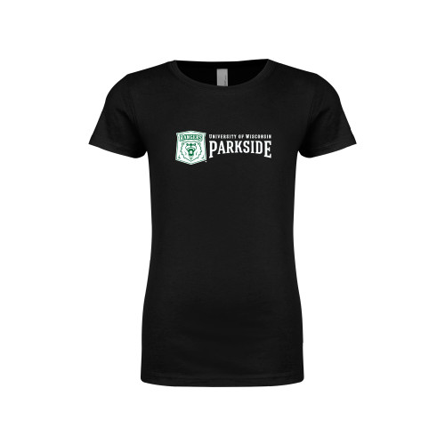  Next Level Girls Black Fashion Fit T Shirt - Primary Athletic Mark with Wordmark