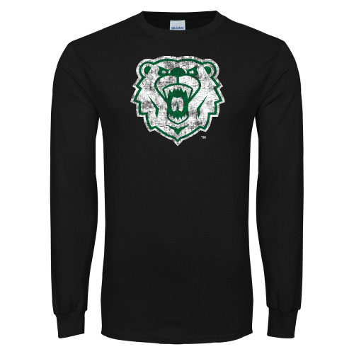  Black Long Sleeve T Shirt - Bear Head Distressed