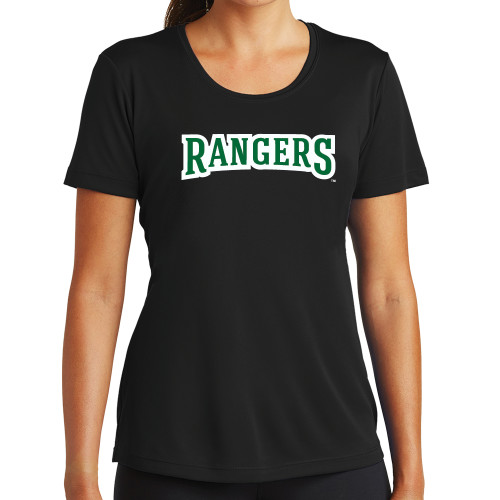  Womens Black Performance Tee - Rangers Wordmark