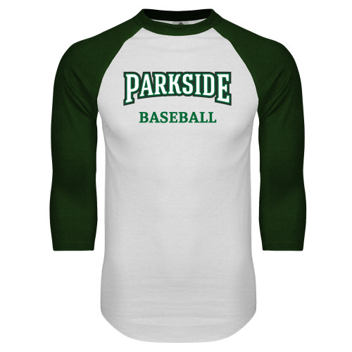  White/Dark Green Raglan Baseball T Shirt - Baseball