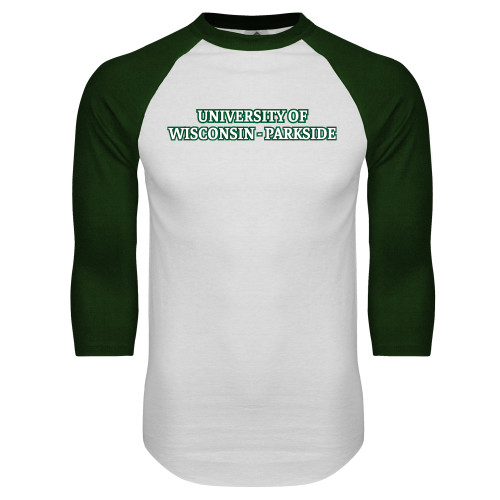  White/Dark Green Raglan Baseball T Shirt - University of Wisconsin-Parkside
