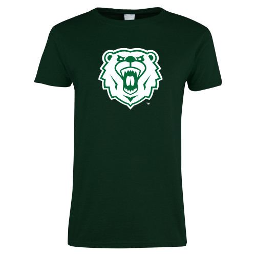  Womens Dark Green Short Sleeve Tee - Athletic Bear Head