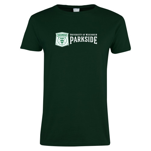  Womens Dark Green Short Sleeve Tee - Primary Athletic Mark with Wordmark