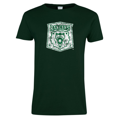  Womens Dark Green Short Sleeve Tee - Primary Logo Distressed
