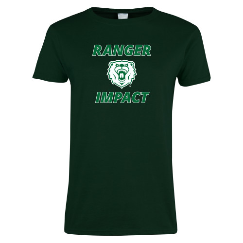  Womens Dark Green Short Sleeve Tee - Ranger Impact with Bear Head