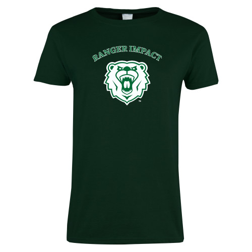  Womens Dark Green Short Sleeve Tee - Ranger Impact Arched over Bear Head
