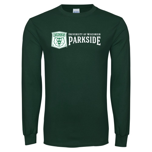  Dark Green Long Sleeve T Shirt - Primary Athletic Mark with Wordmark