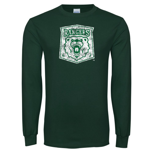  Dark Green Long Sleeve T Shirt - Primary Logo Distressed