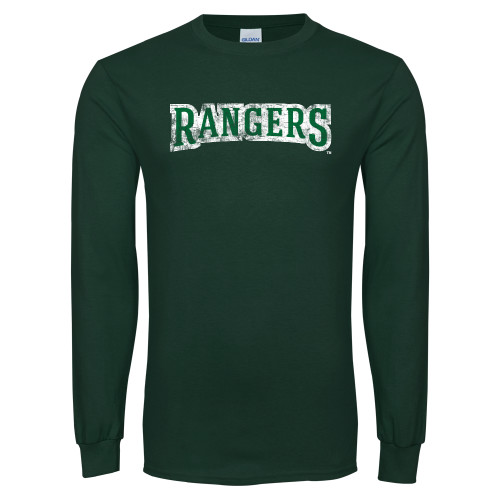  Dark Green Long Sleeve T Shirt - Rangers Wordmark  Distressed