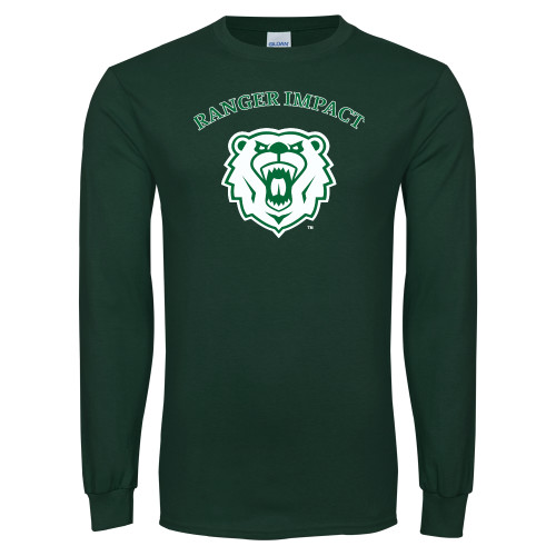  Dark Green Long Sleeve T Shirt - Ranger Impact Arched over Bear Head