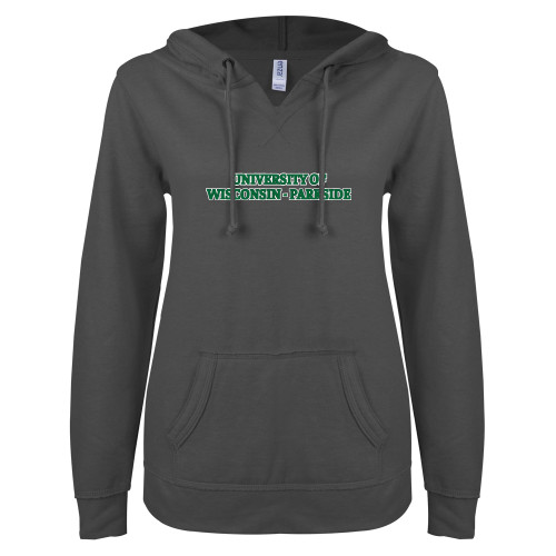 Main Image for  ENZA Womens Dark Heather V Notch Raw Edge Fleece Hoodie
