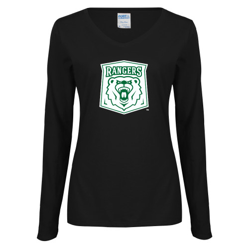  Womens Black Long Sleeve V Neck Tee  - Primary Athletic Mark
