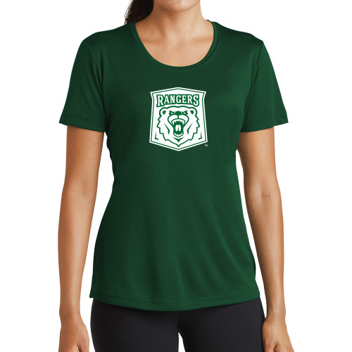  Womens Dark Green Performance Short Sleeve Tee - Primary Athletic Mark
