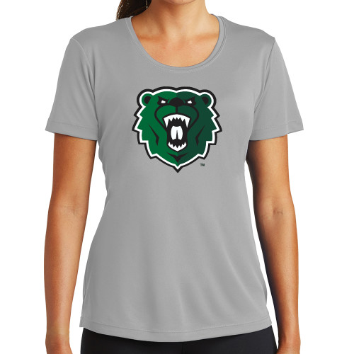  Womens Grey Performance Short Sleeve Tee - Athletic Bear Head