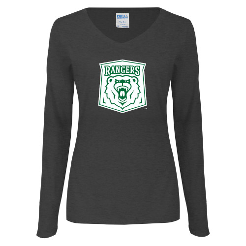  Womens Dark Heather Long Sleeve V Neck Tee  - Primary Athletic Mark