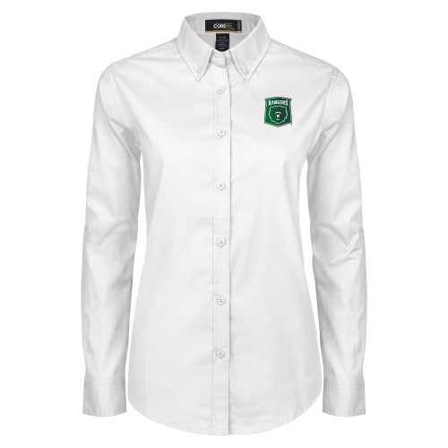  Womens White Twill Button Down Long Sleeve - Primary Athletic Mark