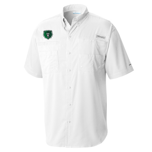  Columbia White Tamiami Performance Short Sleeve Shirt - Athletic Bear Head