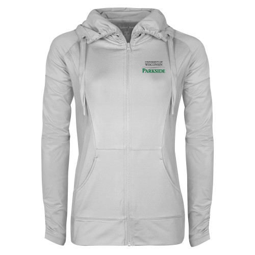  Womens White Sport Wick Stretch Full Zip Jacket - Parkside Wordmark Vertical