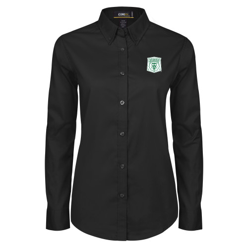  Womens Black Twill Button Down Long Sleeve  - Primary Athletic Mark
