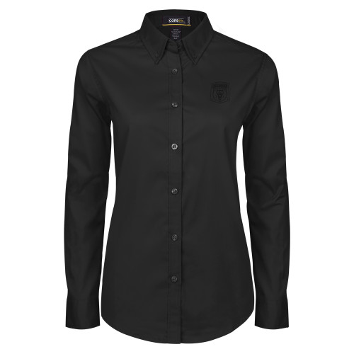  Womens Black Twill Button Down Long Sleeve  - Primary Athletic Mark