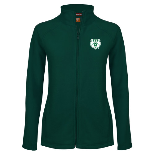  Womens Dark Green Fleece Full Zip Jacket - Athletic Bear Head