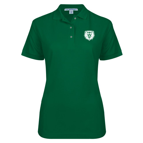  Womens Silk Touch Dark Green Pique Polo - Athletic Bear Head