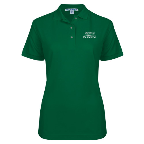  Womens Silk Touch Dark Green Pique Polo - Parkside Wordmark Vertical