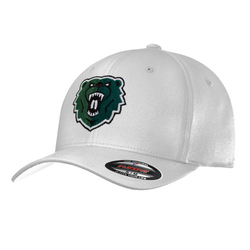  White Flexfit Structured Low Profile Hat - Athletic Bear Head