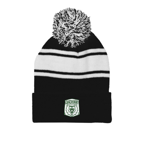  Black/White Two Tone Knit Pom Beanie w/Cuff - Primary Athletic Mark