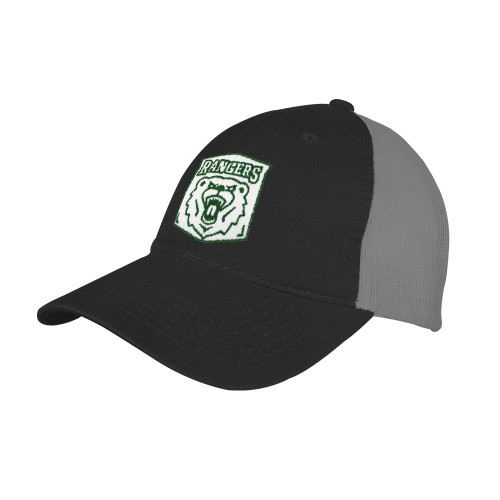  Black/Charcoal Mesh Back Unstructured Low Profile Hat - Primary Athletic Mark