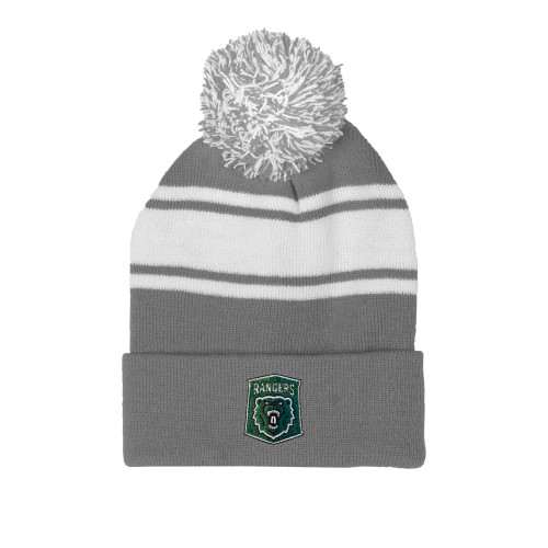  Grey/White Two Tone Knit Pom Beanie w/Cuff - Primary Athletic Mark