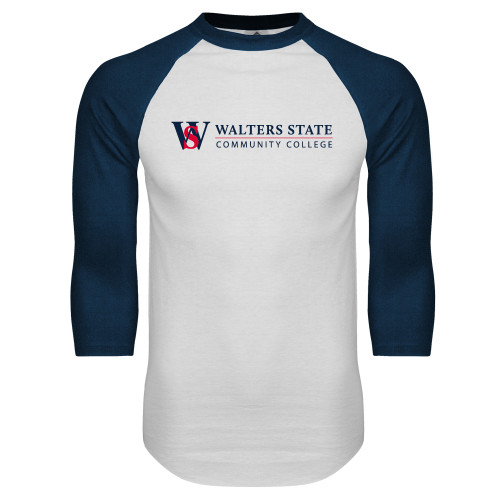  White/Navy Raglan Baseball T Shirt - WS Horizontal