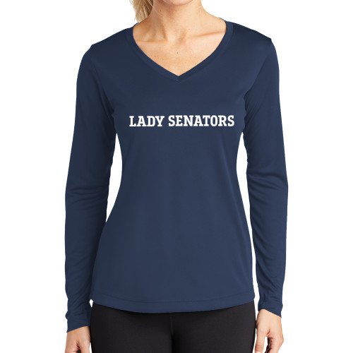 Womens Navy Performance Long Sleeve V Neck Shirt - Lady Senators