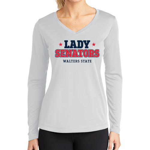  Womens White Performance Long Sleeve V Neck Shirt - Lady Senators