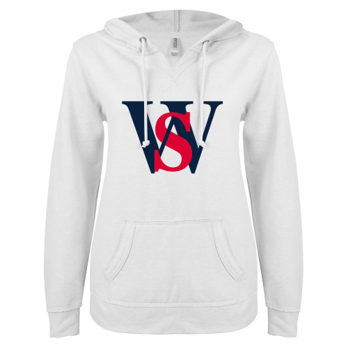 ENZA Womens White V Notch Raw Edge Fleece Hoodie - WS