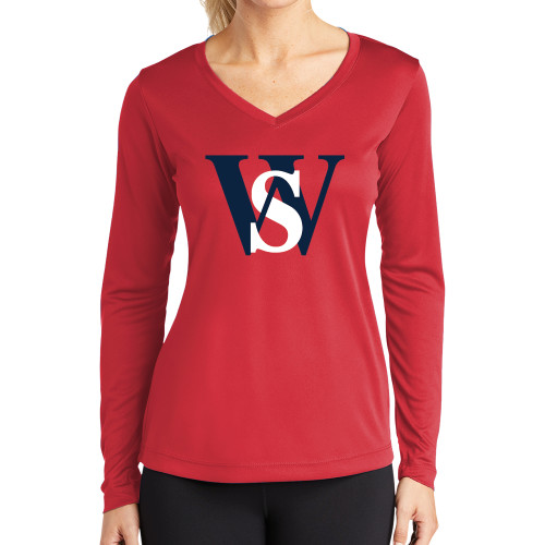 Main Image for  Womens Red Performance Long Sleeve V Neck Shirt