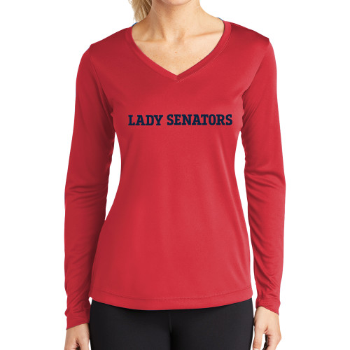 Main Image for  Womens Red Performance Long Sleeve V Neck Shirt