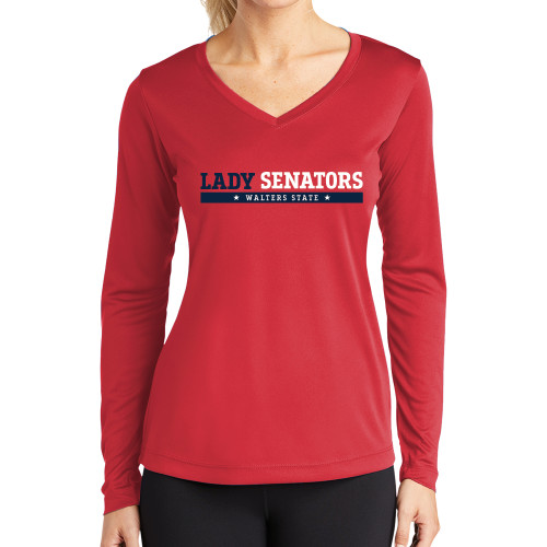 Main Image for  Womens Red Performance Long Sleeve V Neck Shirt