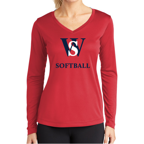 Main Image for  Womens Red Performance Long Sleeve V Neck Shirt
