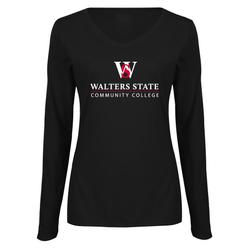  Womens Black Long Sleeve V Neck Tee  - Primary