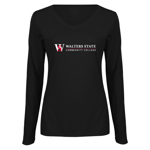  Womens Black Long Sleeve V Neck Tee  - WS Horizontal