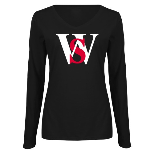 Womens Black Long Sleeve V Neck Tee  - WS