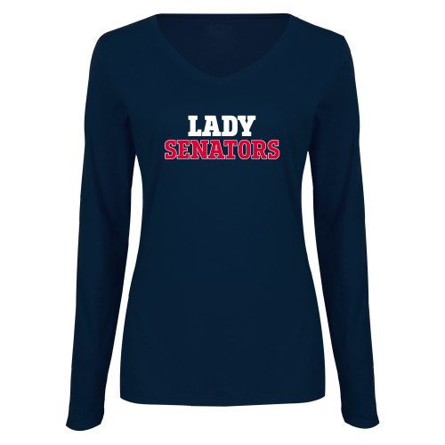  Womens Navy Long Sleeve V Neck Tee - Lady Senators