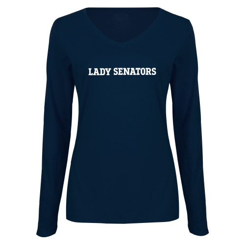  Womens Navy Long Sleeve V Neck Tee - Lady Senators