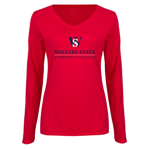 Main Image for  Womens Red Long Sleeve V Neck Tee