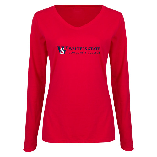 Main Image for  Womens Red Long Sleeve V Neck Tee