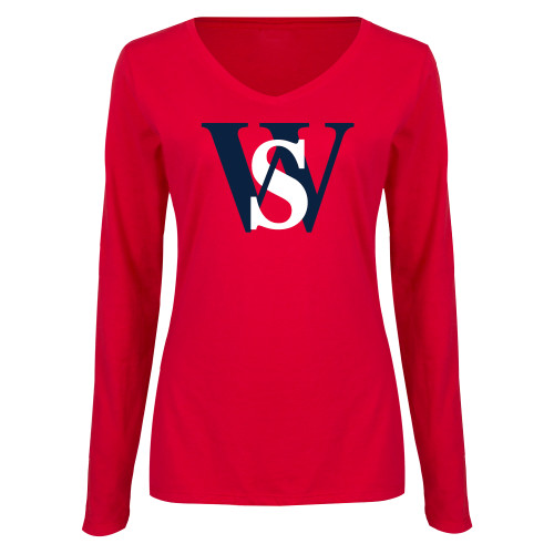 Main Image for  Womens Red Long Sleeve V Neck Tee